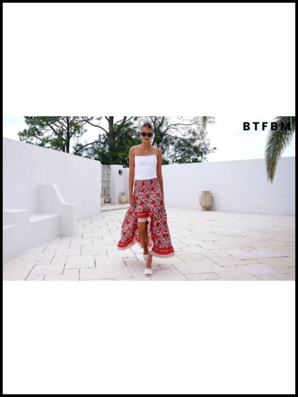 Women's Floral Print High Low Ruffle Maxi Skirt - Elastic Waist - Picture 5 of 6